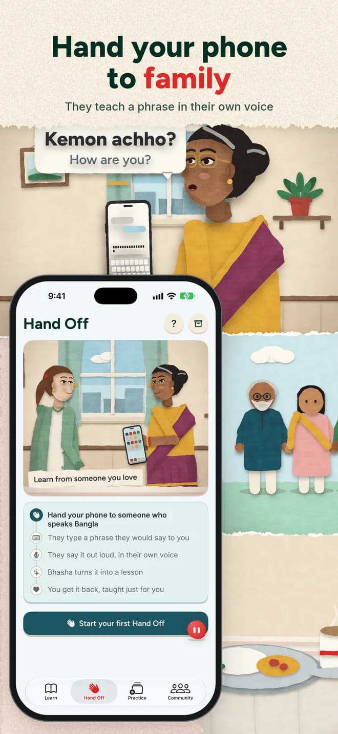 Hand your phone to family: they teach a phrase in their own voice